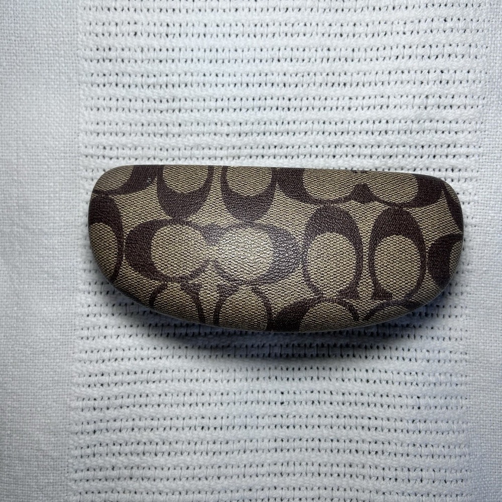 COACH Signature Hard Eyeglass Case Brown Khaki Clamshell Authentic Y2K